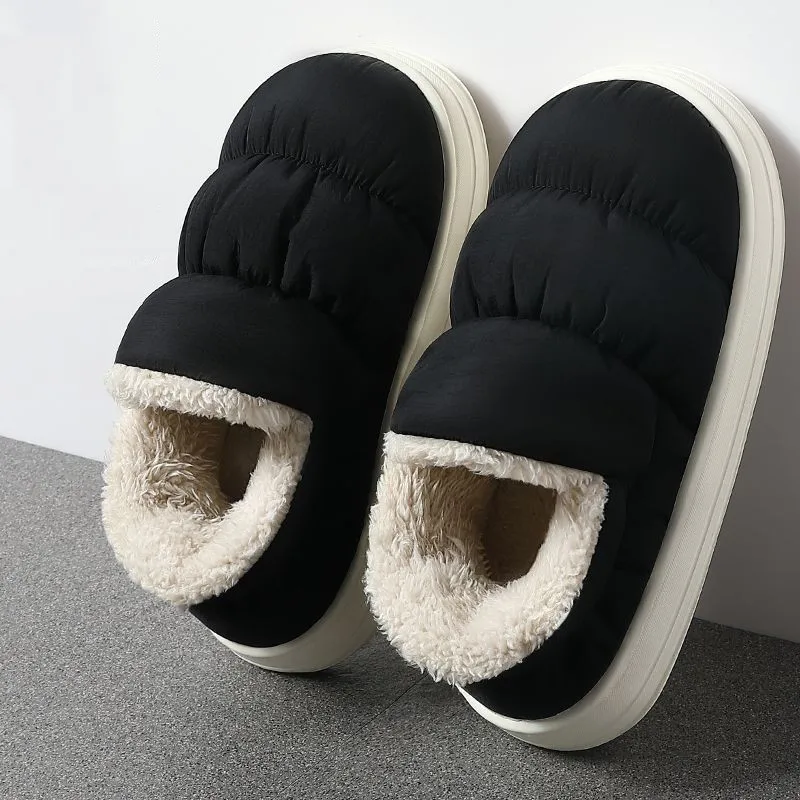 

Winter Warm Furry Men Slippers Couple Indoor Plush Flats Women Boots Outdoor Thick Sole Waterproof Cotton Shoe Non-Slip Footwear