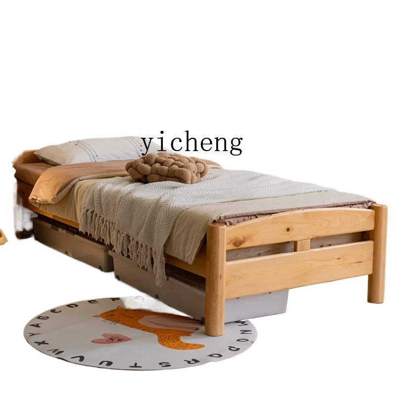 XL Solid Wood Double Bed Children's Bed Single  1 M 2 Cypress Wood Log Bed Furniture