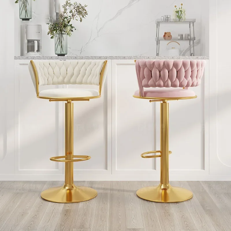 Modern Tufted Velvet Swivel Bar Stool, cadeira nórdica, metal dourado, cadeira confortável, mobília doméstica, alta qualidade, designer