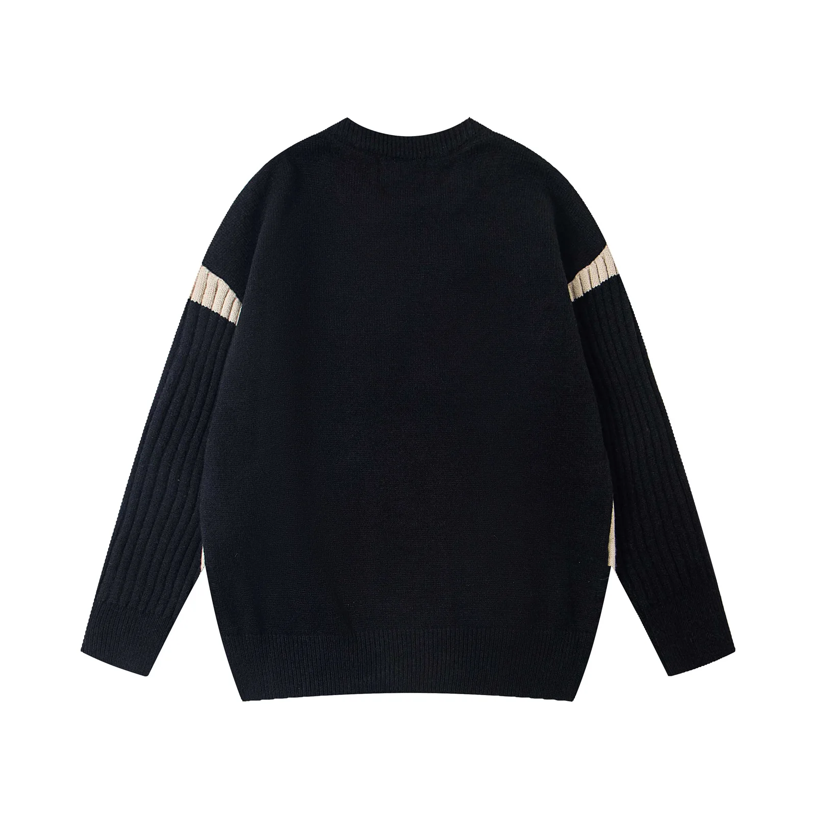 Jersey bordado con parche de dibujos animados, bloque de Color Retro americano, suéter de cuello redondo, Unisex, otoño, nuevo, prendas de punto holgadas versátiles