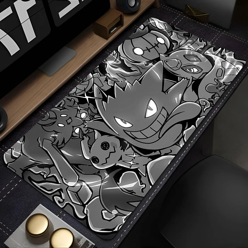 Black gray Mouse Pad Gaming P-Pokemon Gengar Popular Anime Mousepad Gamer Completo Computer Keyboard Pad Carpet Desk Mat Varmilo