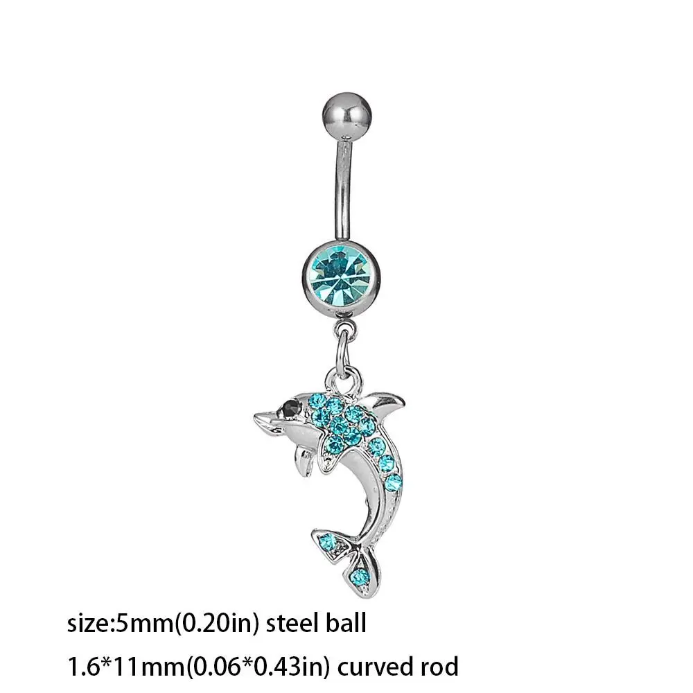 فريدة من نوعها سبائك دولفين البطن زر الدائري حجر الراين المقاومة للحساسية شرابة شريط طويل