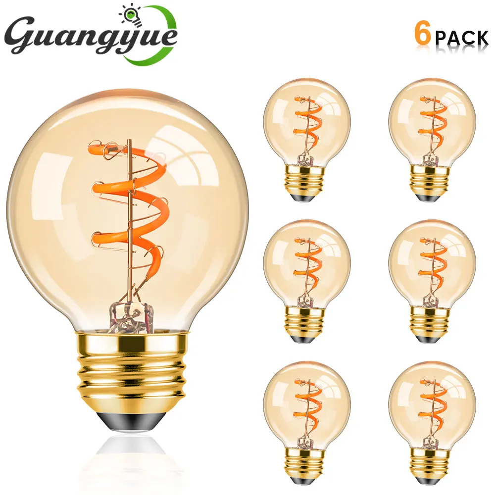 

Dimmable G50 Vintage Globe Bulbs E26 E27 Amber Glass Spiral Light Bulbs 3W Warm White 2200K Edison LED Lamp for String Lights