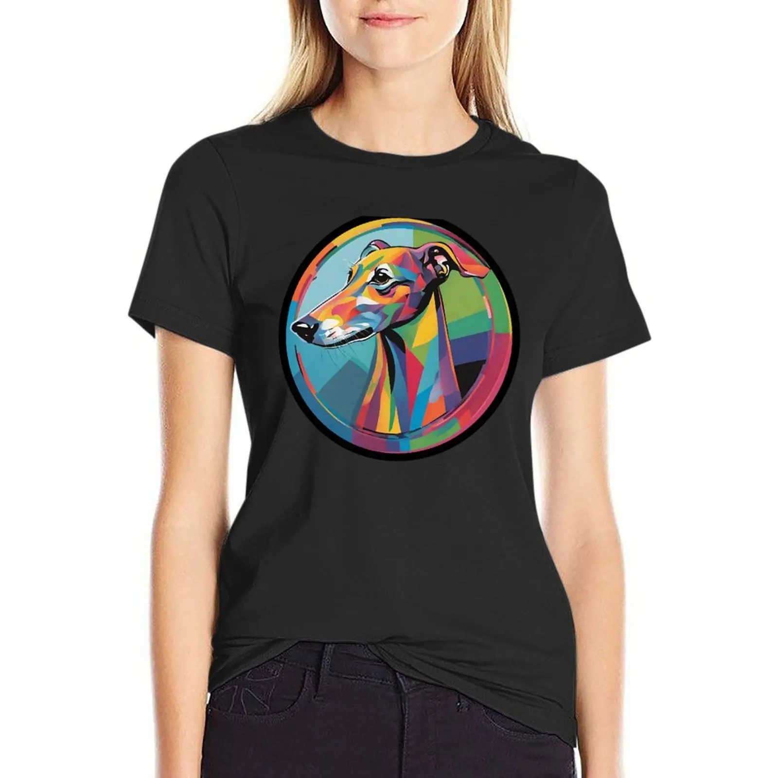 

Rainbow Lurcher T-Shirt hippie clothes blacks customs summer tops Women's tee shirt