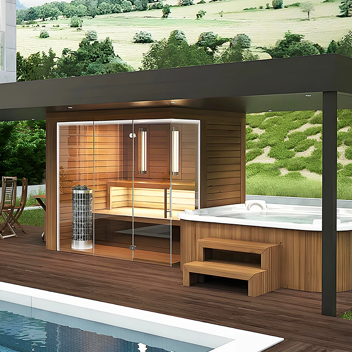 Outdoor SaunaOutdoor Sauna Humida/Modern Fashion Smart Outdoor 4-person Wooden Cheap Sauna