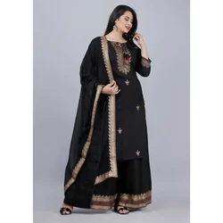 Traje de mujer paquistaní negro Salwar Kameez Dupatta Palazzo Kurta cosido