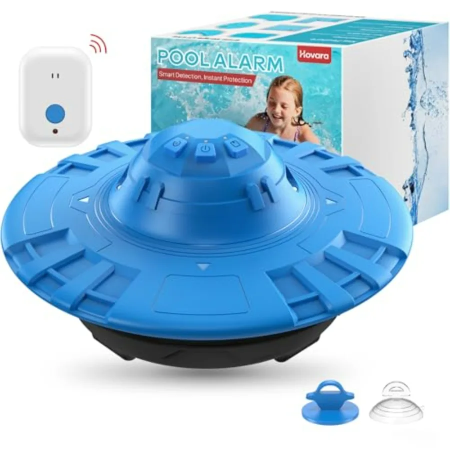 

Pool Alarm for inground above ground pools: blue+black floating safety alarm with 110dB loud alert, adjustable sensitivity, kid