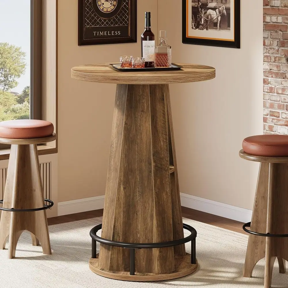 

Круглый барный стол, высотой 39,4 дюйма, с местом для хранения, промышленный стол для бистро/коктейль-бара с металлической опорой для ног или для гостиной, B