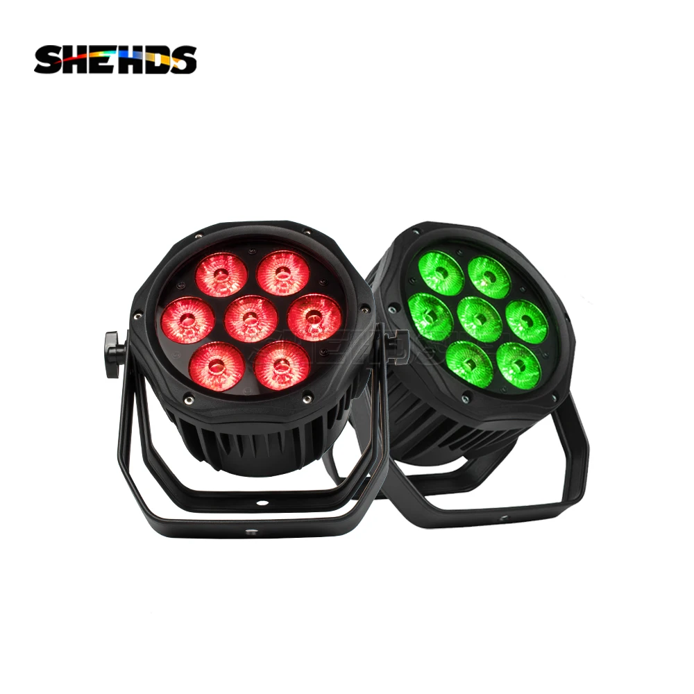 shehds pecas a prova impermeavel agua 7x18w led par para fora da porta ip65 rgbwa mais uv lavagem luz de parede para dj discoteca casamento restaurante teatro aluminio 01