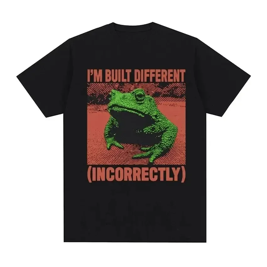 Horror Is Endless, Yet I'm Still Silly T-Shirt, Japanese Literary Frog Retro Washed Short Sleeve, Men's Casual Tops T-shirt
