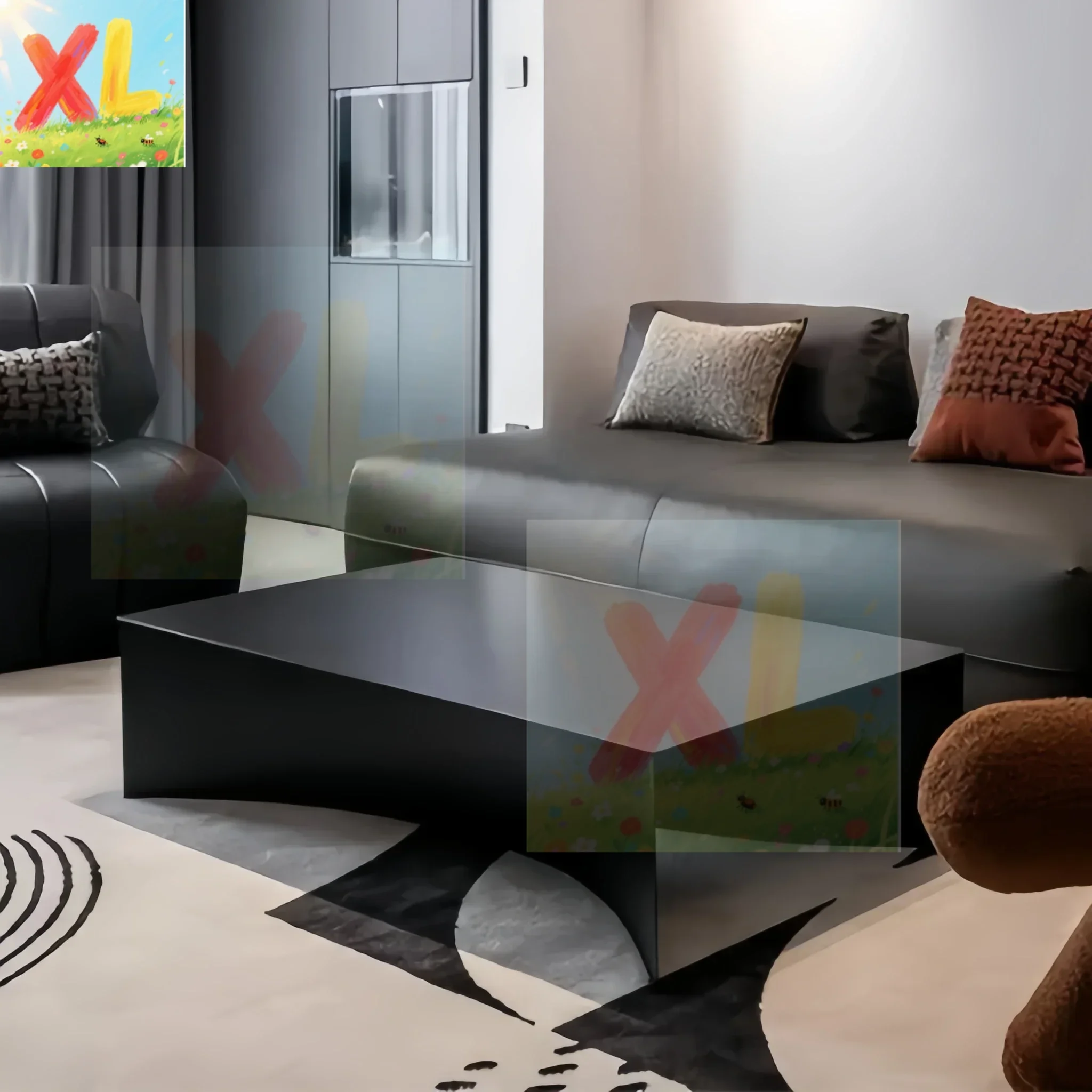 

Italian minimalist coffee table, black rectangular edge table, living room combination,simplicity and integrated customization