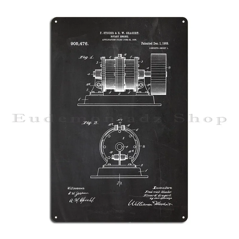 1906 Rotary Engine - Patent Drawing Metal Plaque Poster Garage Club Decoration Designing PaintingTin Sign Poster