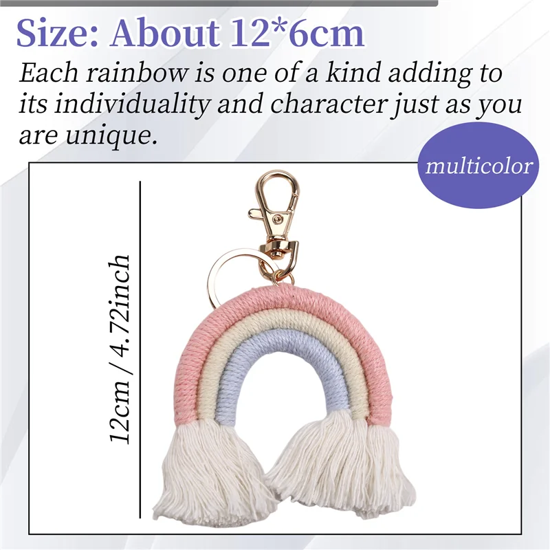 AED5-Weven Regenboog Sleutelhangers Voor Vrouwen Boho Handgemaakte Sleutelhouder Sleutelhanger Macrame Tas Charme Auto Opknoping Sieraden Geschenken