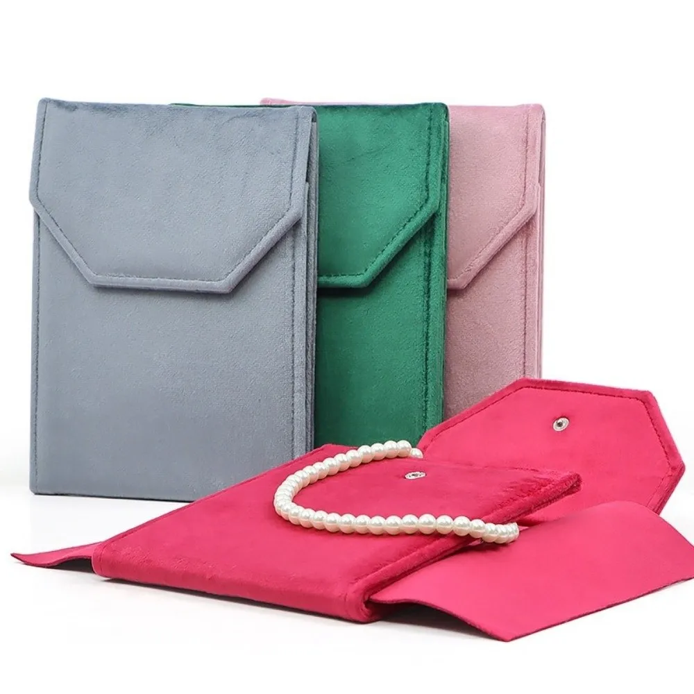 Velvet Material Velvet Jewelry Pouch Foldable Design Snap Button Closure Necklace Organizer Bag Soft Lining Jewelry Storage Bag