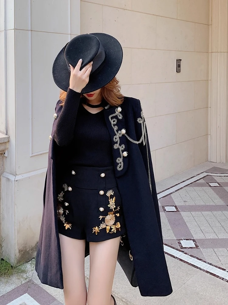 White Cloak Coat Women Mid-Length Woolen Blends Winter High Quality British Style Stand Collar Chain Wool Jacket Outwear Cape