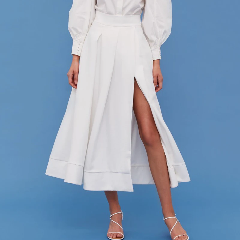 Women's High-waisted Slit  still Feel Midi Skirt In White