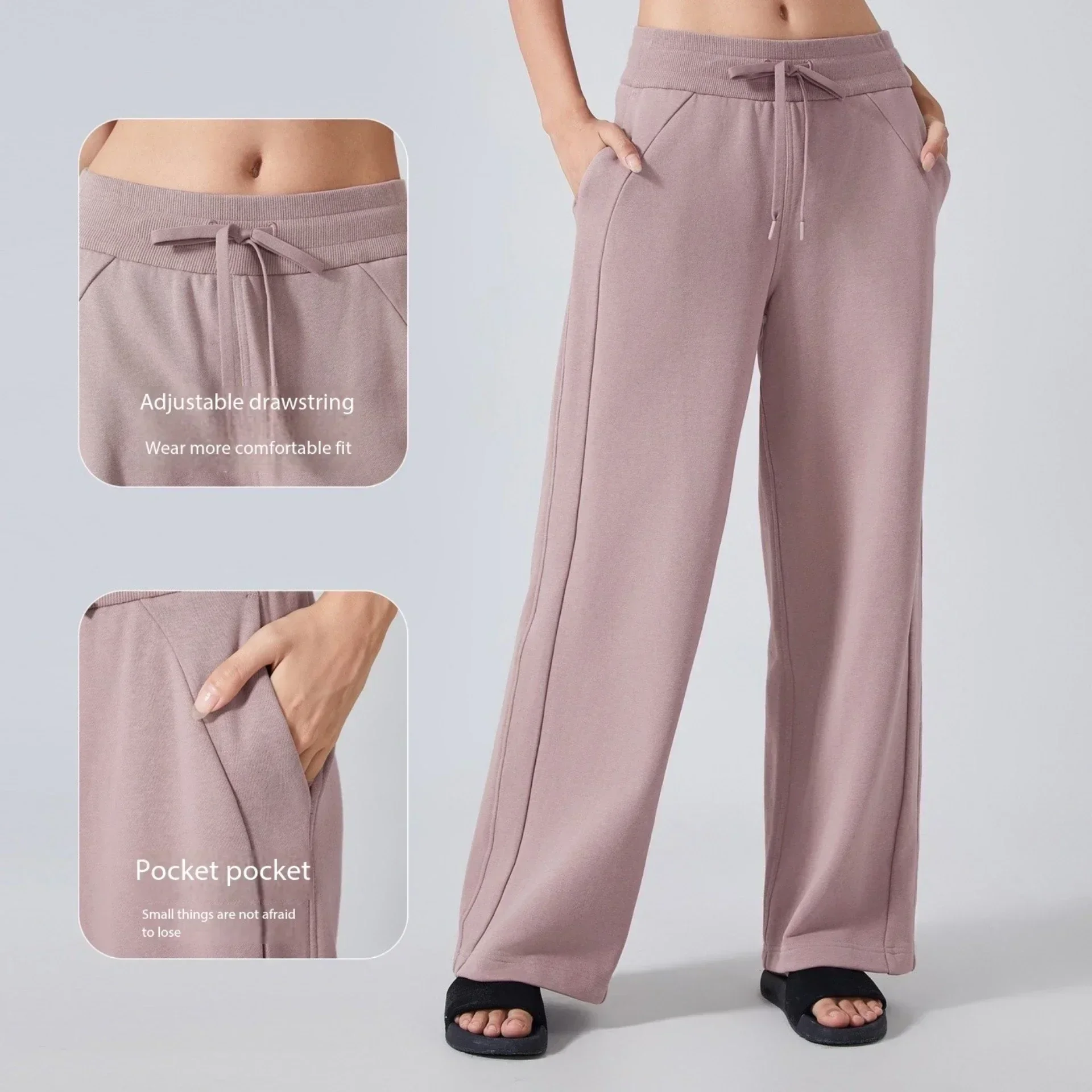 

Lemon Dupe 30" Women Cotton Terry Flared Pant Mid-Rise Lounge Pants Naturally Breathable Comfy Baggy Wide Leg Pants With Pockets