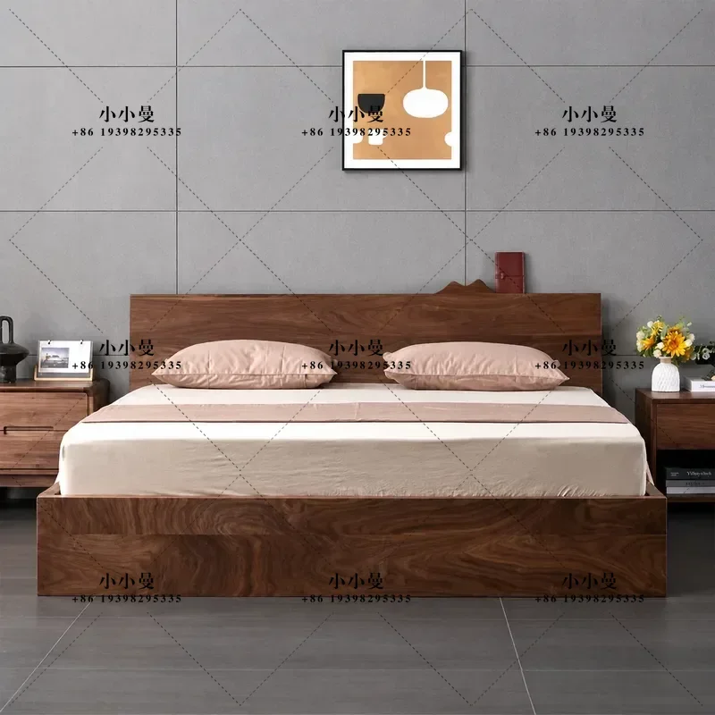 Nordic Solid Wood Bed Modern Simple Black Walnut Master Bedroom Double Bed Household 1.5m 1.8m Log Furniture