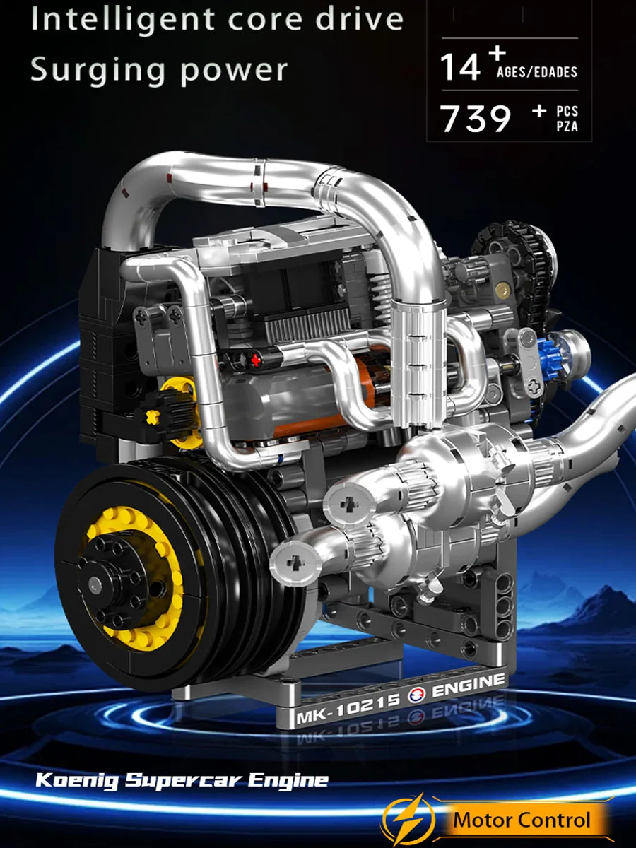 

Mould King 10215 Technical Koenig Engine Car Drive Parts Motor Power Building Blocks Toys Set for Adults Children Gift
