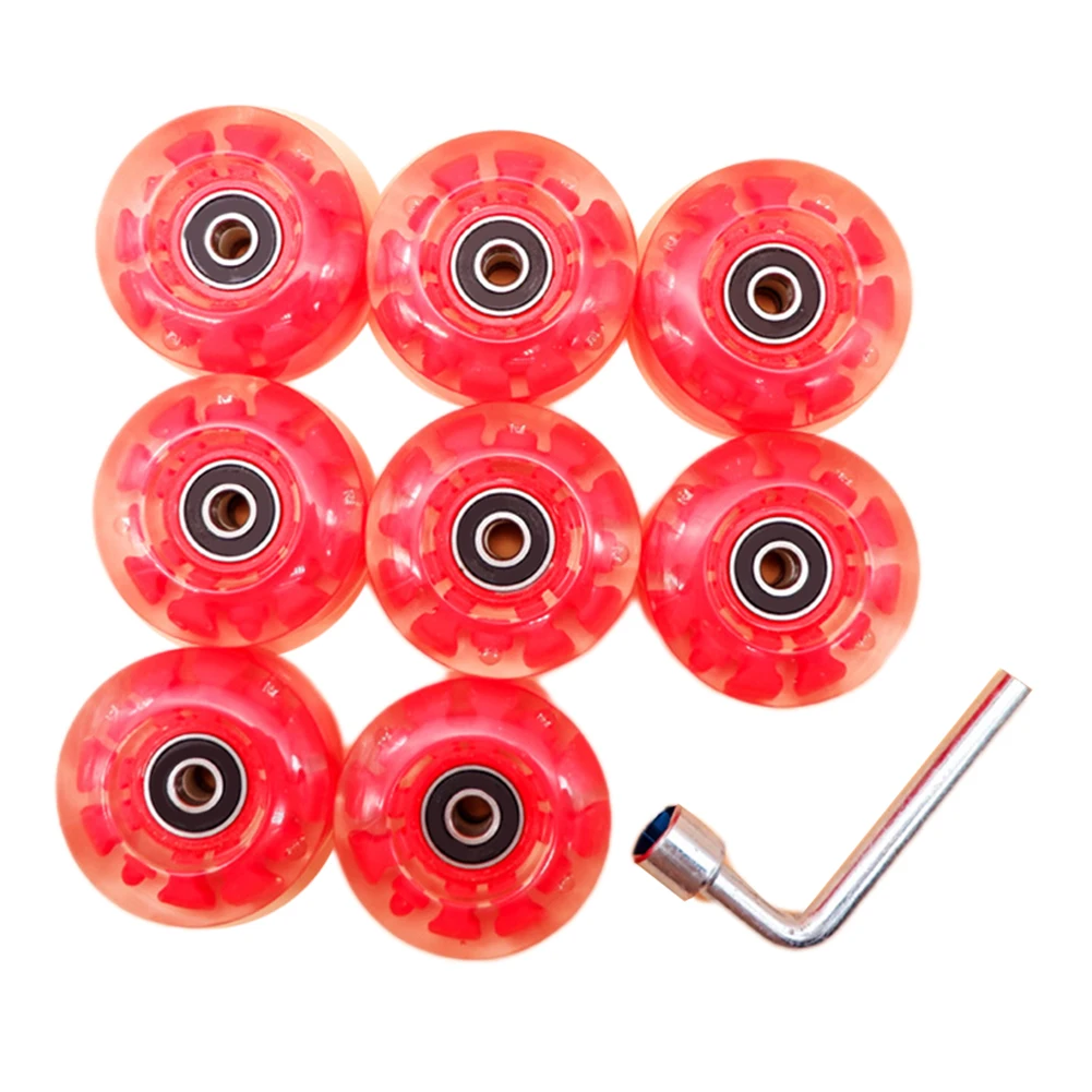 8pcs Roller Skate Wheels Non-slip Light Up Flash Wheels With 1 Wrench For Double Roller Skate Quad Skateboards Accessories