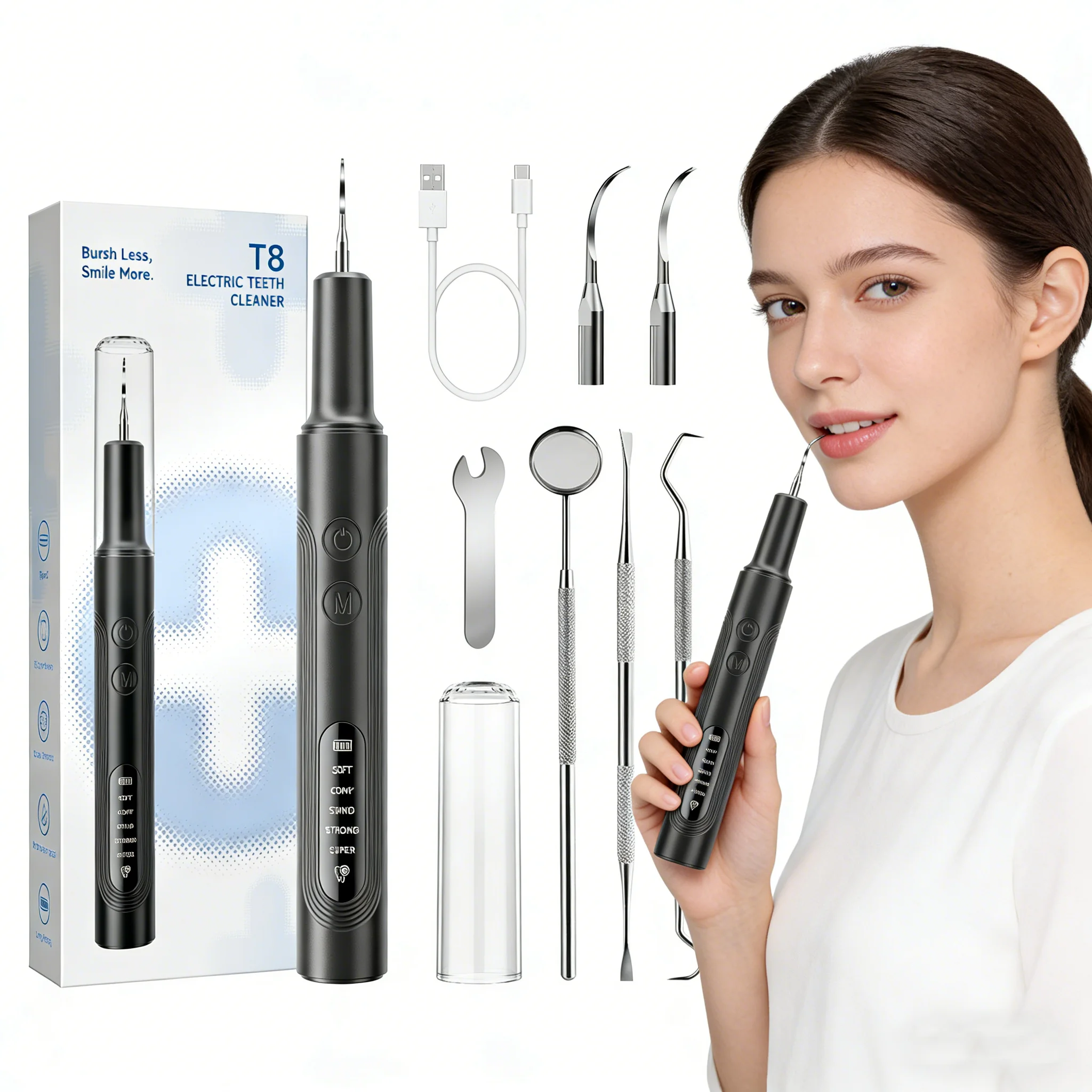 

CURVY MOON T8 ультразвуковой электрический засіб для удаления зубного камня, средство для удаления зубного камня, очиститель зубов, домашние инструменты для чистки зубов