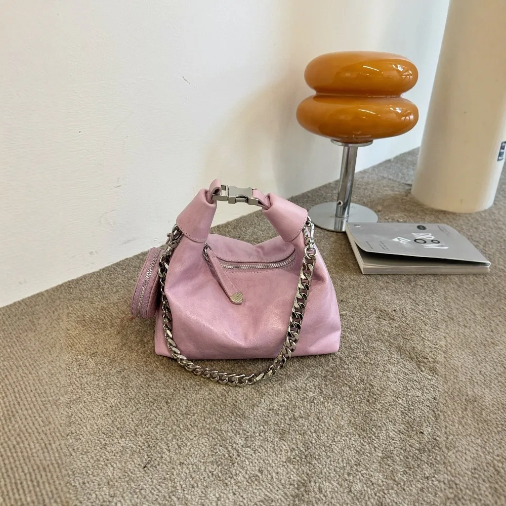 Spring and Summer New Chain Bag Leather Dopamine Color Scheme Portable Messenger Loose Casual Fashion Versatile Unique Practical