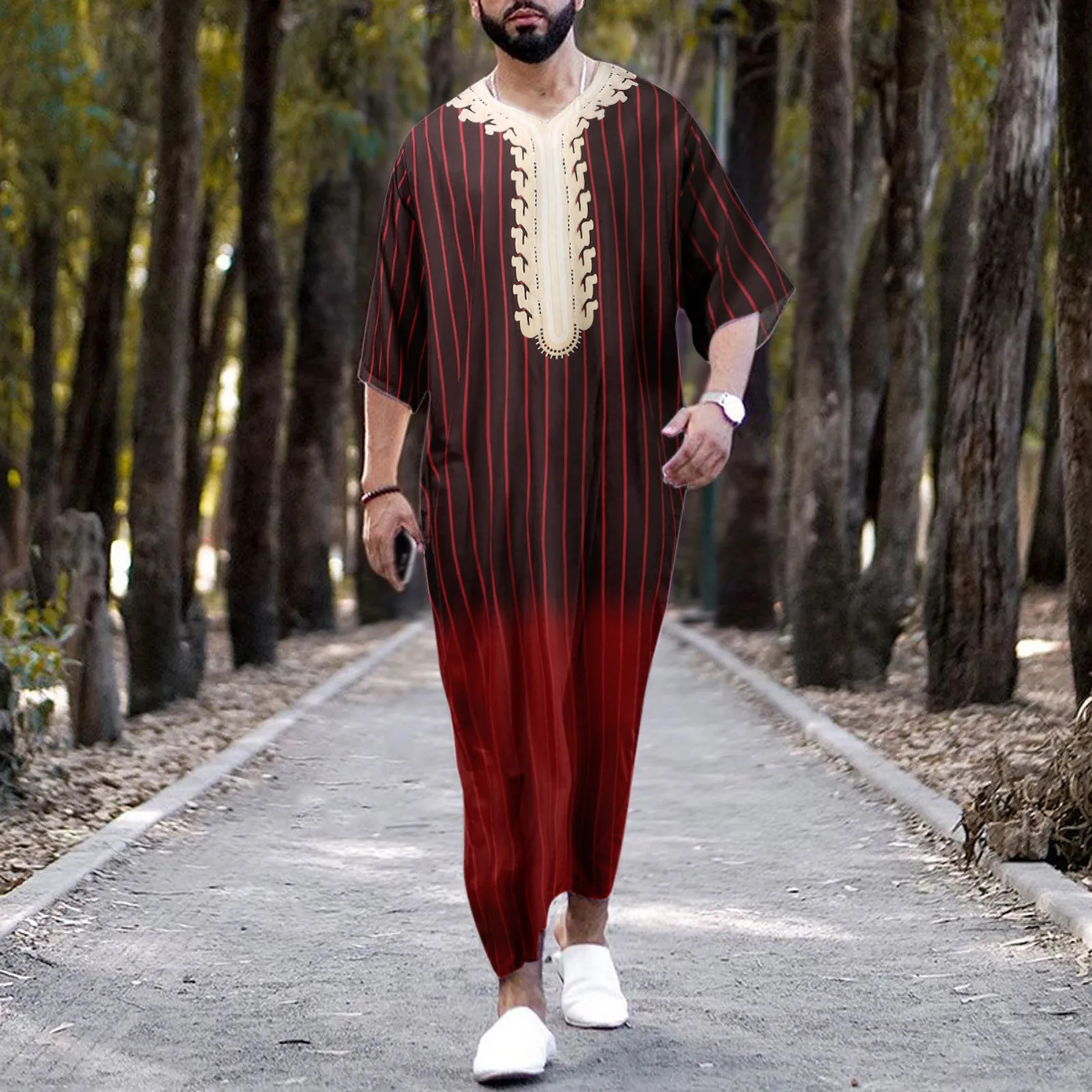 2024 Men‘s Jubba Thobe Islamic Clothing Ramadan Men\'s Abaya Jumpsuit Long Robe Saudi Wear Musulman Caftan Jubah Dubai Jumpsuit