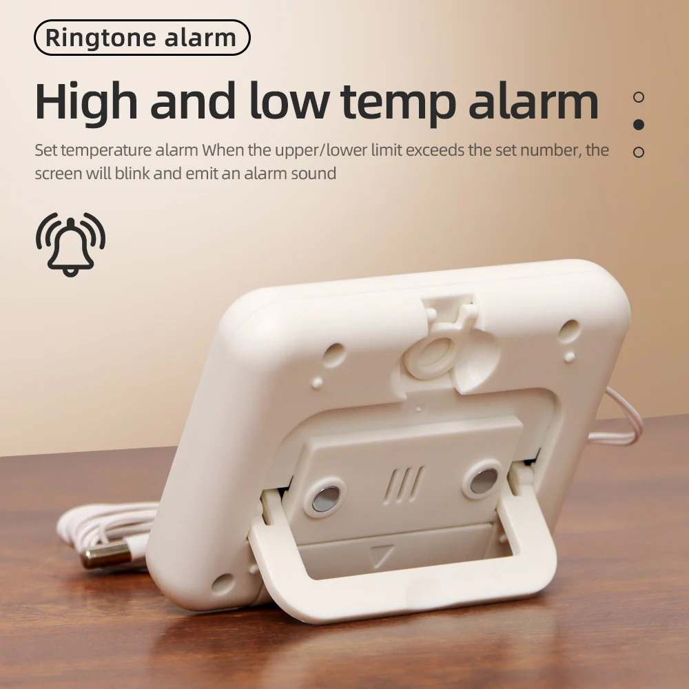 Penguji Suhu Termometer Digital LCD -50 hingga 100 ℃   Pengukur Suhu dengan Probe Eksternal Alarm Overtemperatura Bagian Belakang Magnetik Kuat
