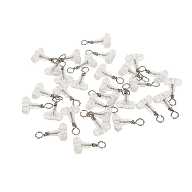 30Pcs Fishing Beads Transparent Clear Oval Double Cross Hole Beads Sabiki Rig 3 Way Connector Fishing Accessories Cross Bead
