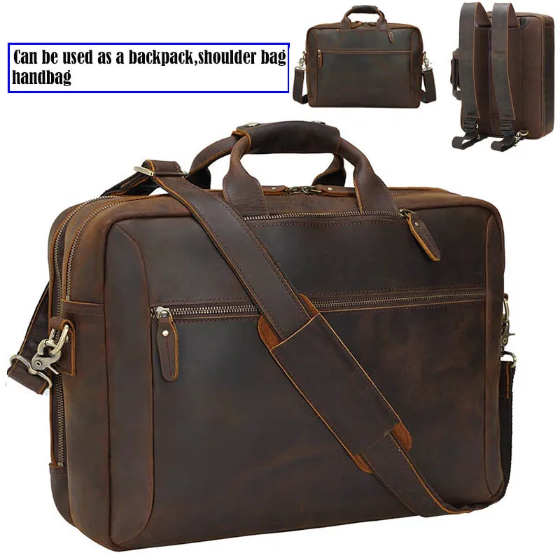 3 Use Men Business Briefcase Vintage Genuine Leather Man 15.6\