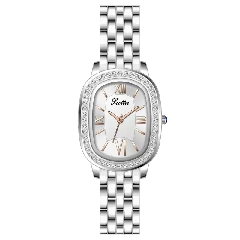 2023 Scottie New Ellipse Diamond-Encrusted Fine Belt Women's Watch Simple Business Temperament Quartz Watch