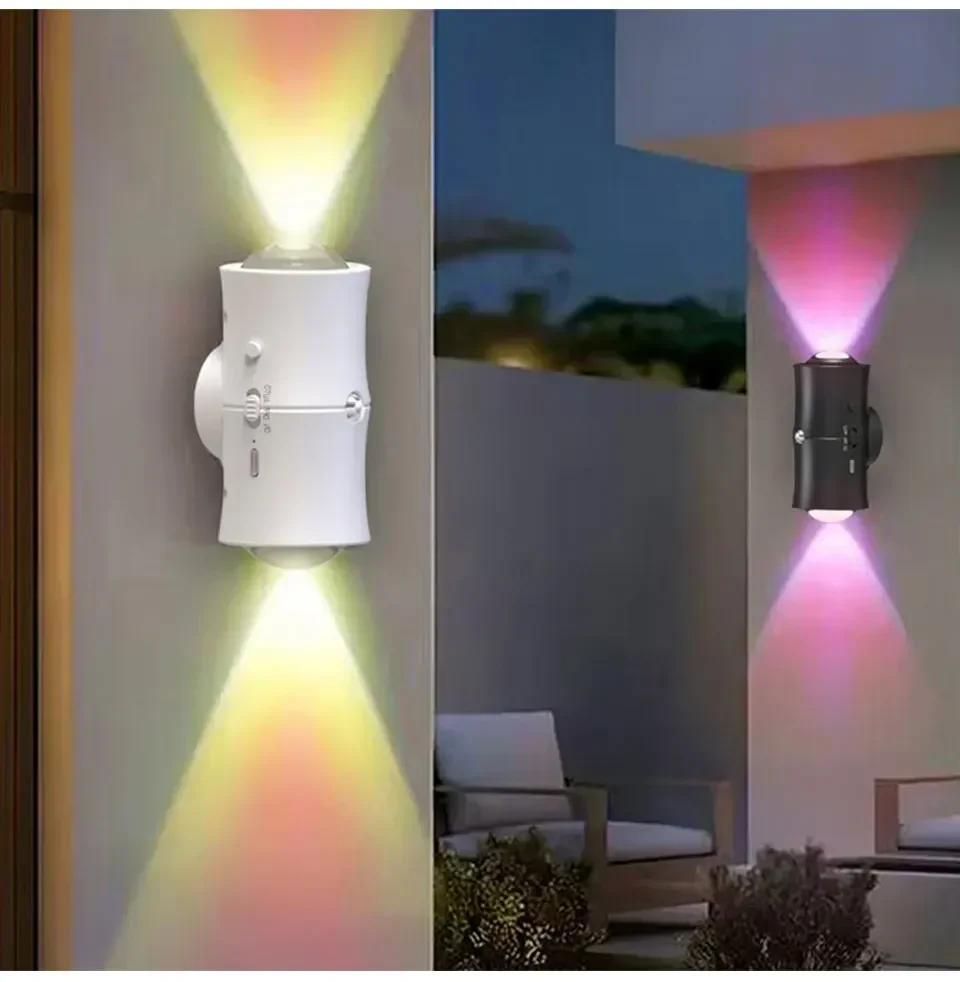 مستشعر حركة LED جداريّة ضوء ثلاثي الألوان RGB قابل لإعادة الشحن مزدوج الرأس أضواء مغناطيسية لغرفة النوم المدخل درج الإضاءة المحيطة