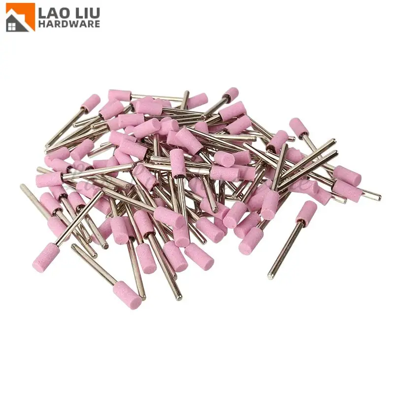 

100pcs 6mm Shaft Mounted Ceramic Grinding Head Polishing Abrasive Wheel Dremel Rotary Power Tools Cylinder Pink