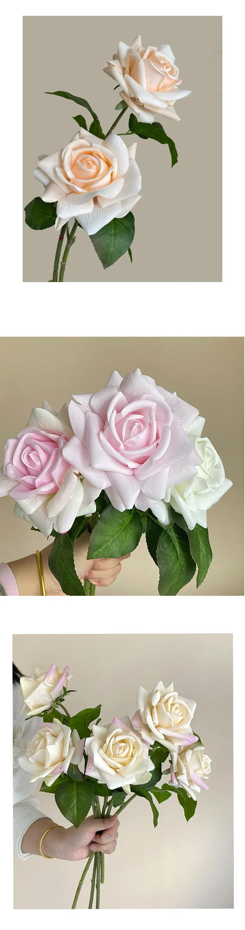 5 Stück feuchtigkeitsspendende große künstliche Rosen, echte Haptik, Rosendekoration, Hochzeitsbrautstrauß, Hochzeitsfeier, dekorative Blumen für Zuhause – Detail 7
