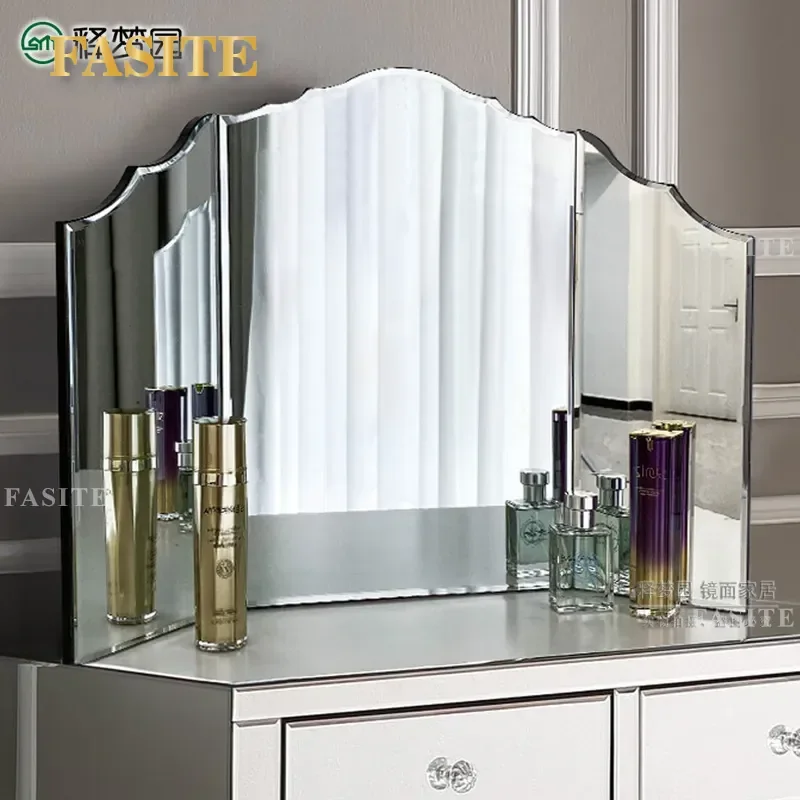 For European Neoclassical Tri-fold Mirror Bedroom Dressing Table Personalized Creative Decorative Vanity Mirror with Stand