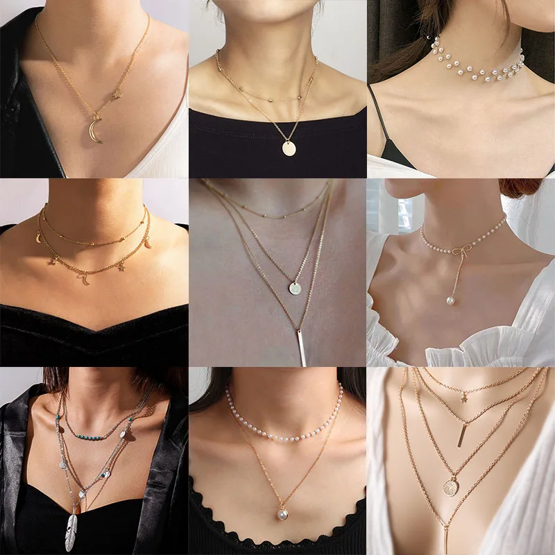 Delicate Women\'s Collar Accessories Necklaces for Female Fashionable Multilayers Simple Boho Moon Star Pendients Jewelry Gold