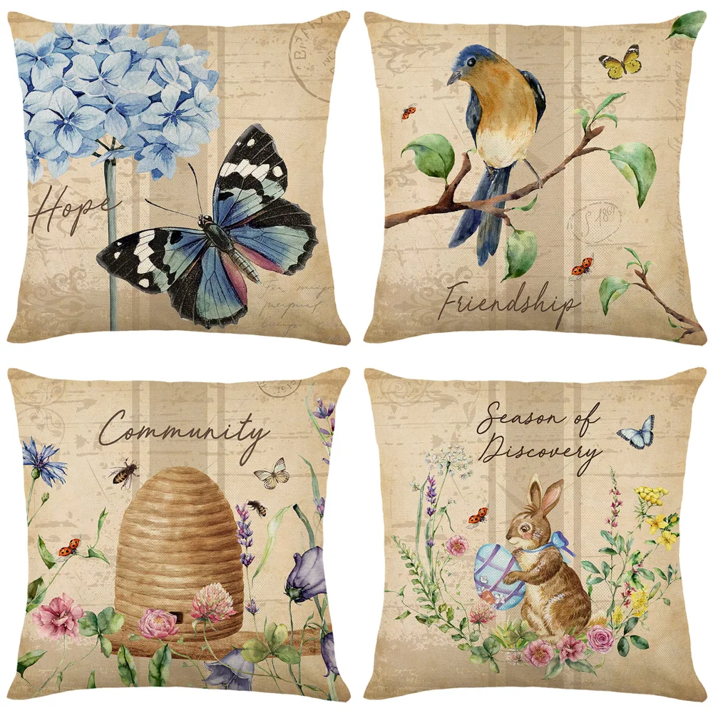 

Easter Pillowcase Bunny Egg Pillow Cover Spring Farmhouse Home Decor Cushion Cover Flowers Birds Butterflies Easter Pillowslips