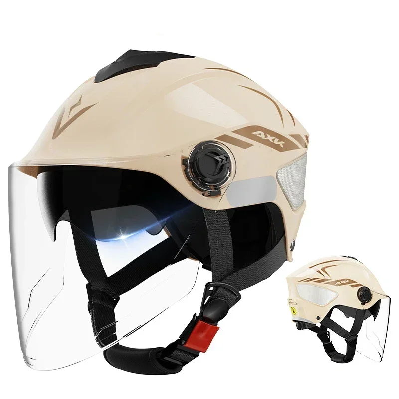 Mezzo casco da motociclista unisex Equipaggiamento da equitazione per uomo e donna Casco di sicurezza per bicicletta Occhiali elettrici per cartoni animati Casco quattro stagioni