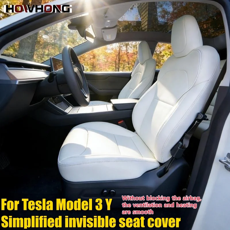 For Tesla Model 3 Y 2026 New Car Seats Cover Nappa Leather Simplifie Invisible Seat Cushion Ventilation High Quality Accessories
