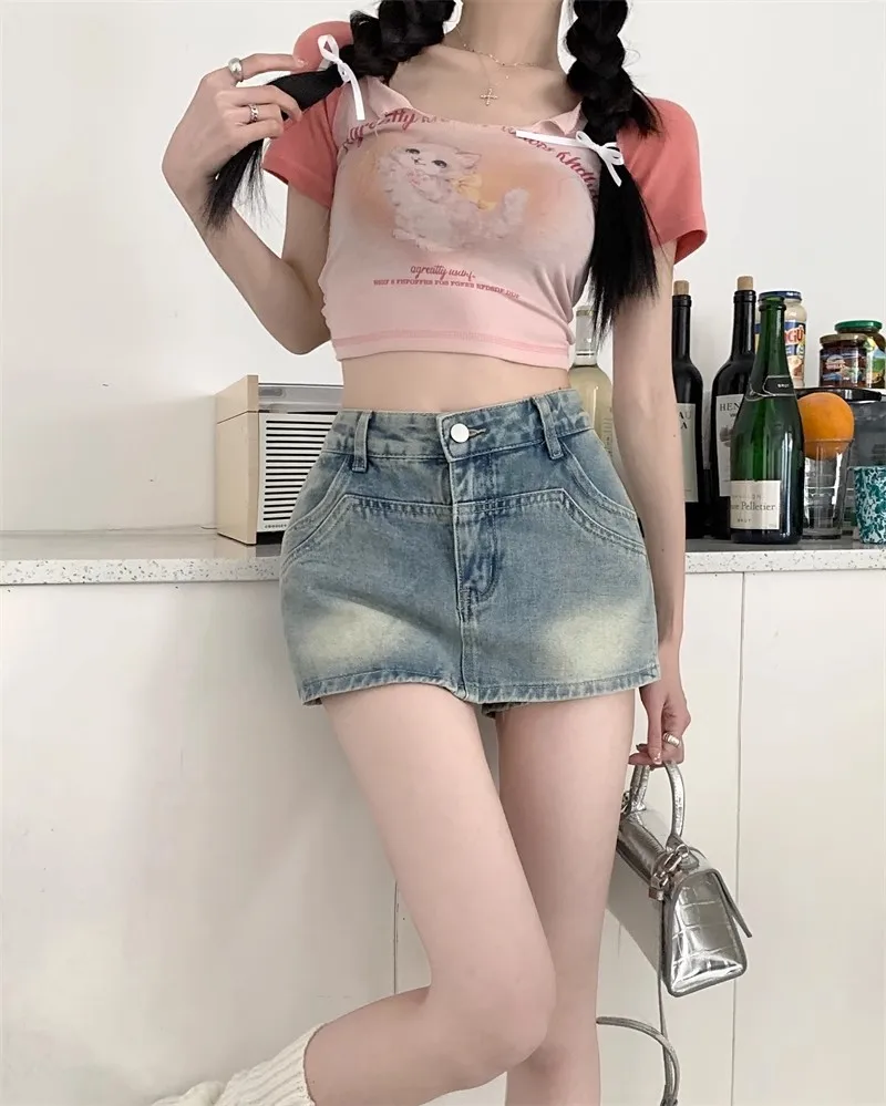 Jupe trapèze en Denim bleu rétro, taille haute, mode d'été, robe pour fille épicée, pantalon, moulante, Mini jupe, nouvelle collection 2026