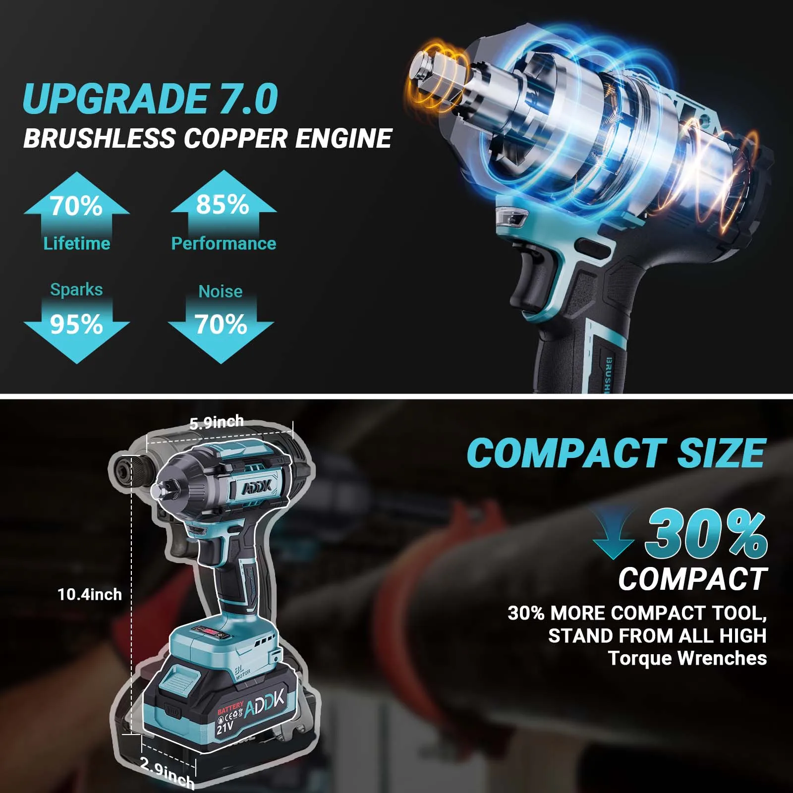 1000Nm 6-speed 1/2-inch Electric Wrench, with 5 Sleeves, LED Display and Light, 2 x 4000MAH Battery and 2 Hours Fast Charger