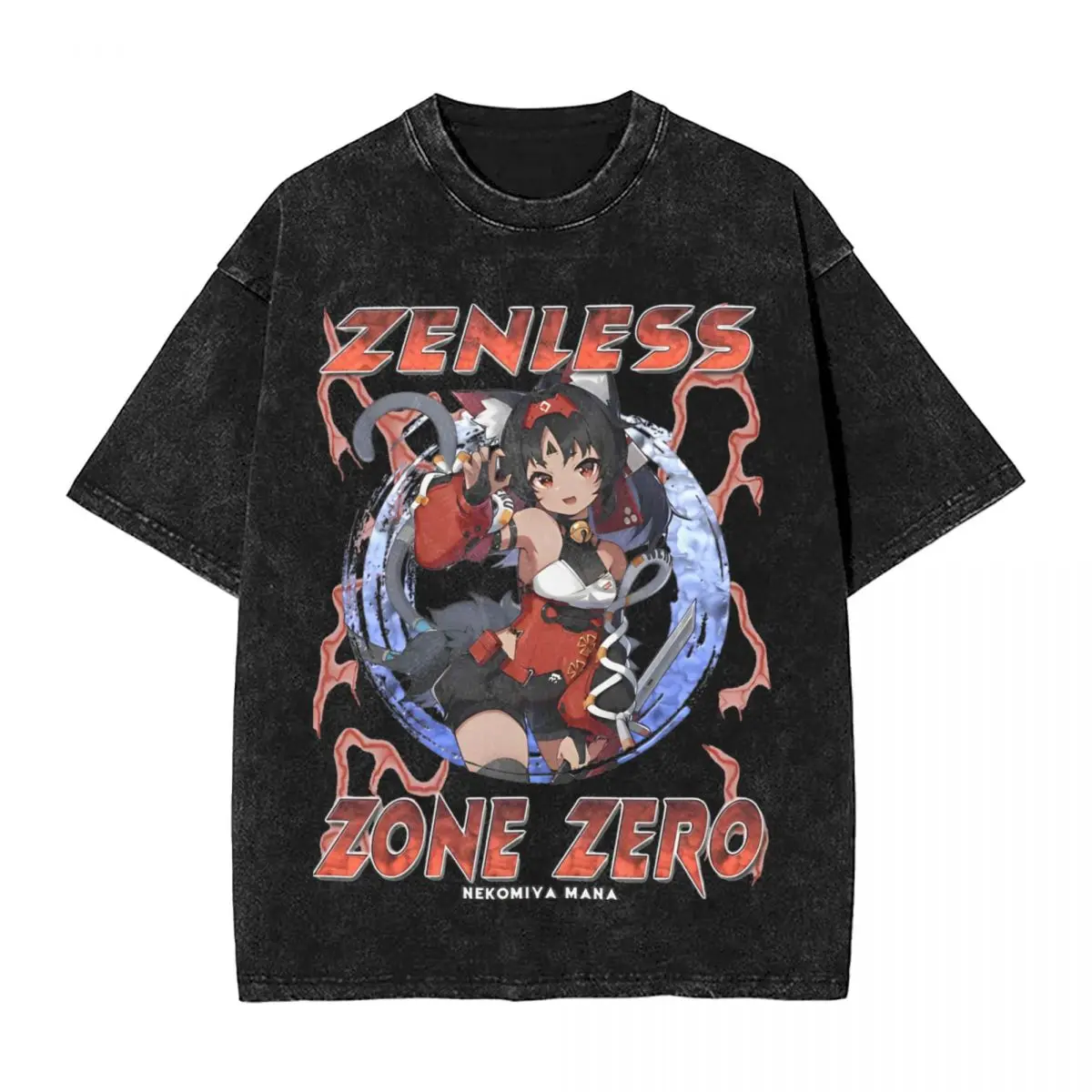 

Washed T Shirt Zenless Zone Zero Nekomiya Hip Hop T-Shirt Harajuku Game Streetwear Cotton Graphic Printed Tops Tees Men Women