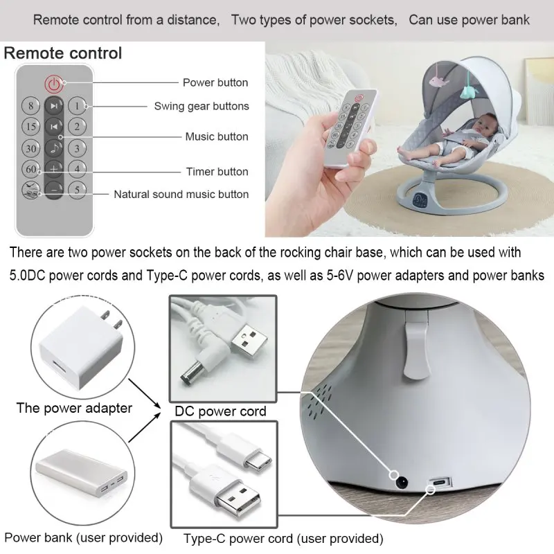 مهد هزاز أوتوماتيكي للأطفال كهربائي لتهدئة الطفل أثناء النوم، ويمكن الجلوس أو الاستلقاء. كرسي مهدئ لحديثي الولادة، سرير أطفال. #3