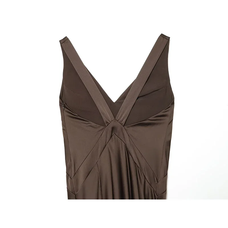Neue Damen Sexy Langes Kleid Mode Satin V-Ausschnitt Ärmellose Kleider Frauen Sexy Rückenfreie Kleider Weibliche Elegante Partykleider