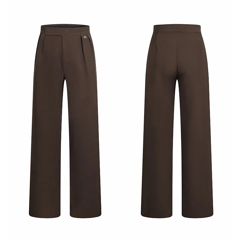 Ballroom Dance Training Clothes For Man Navy Blue Straight‑Leg Pants Modern Dance Practice Wear Male Latin Trousers Brown 4168