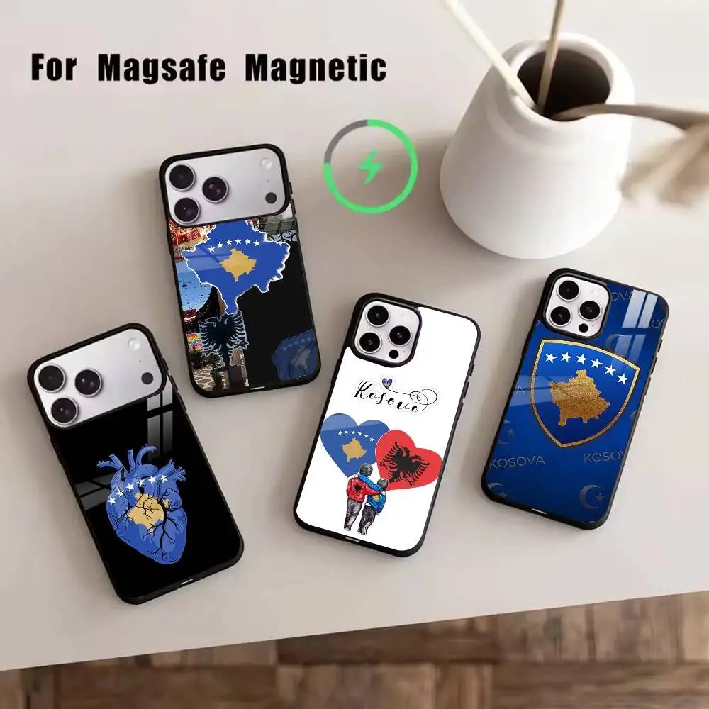 

K-Kosovo Flag Map Phone Case For iPhone17,16,15,14,13,12,11 Plus,Pro Magnetic For Magsafe Wireless Charging
