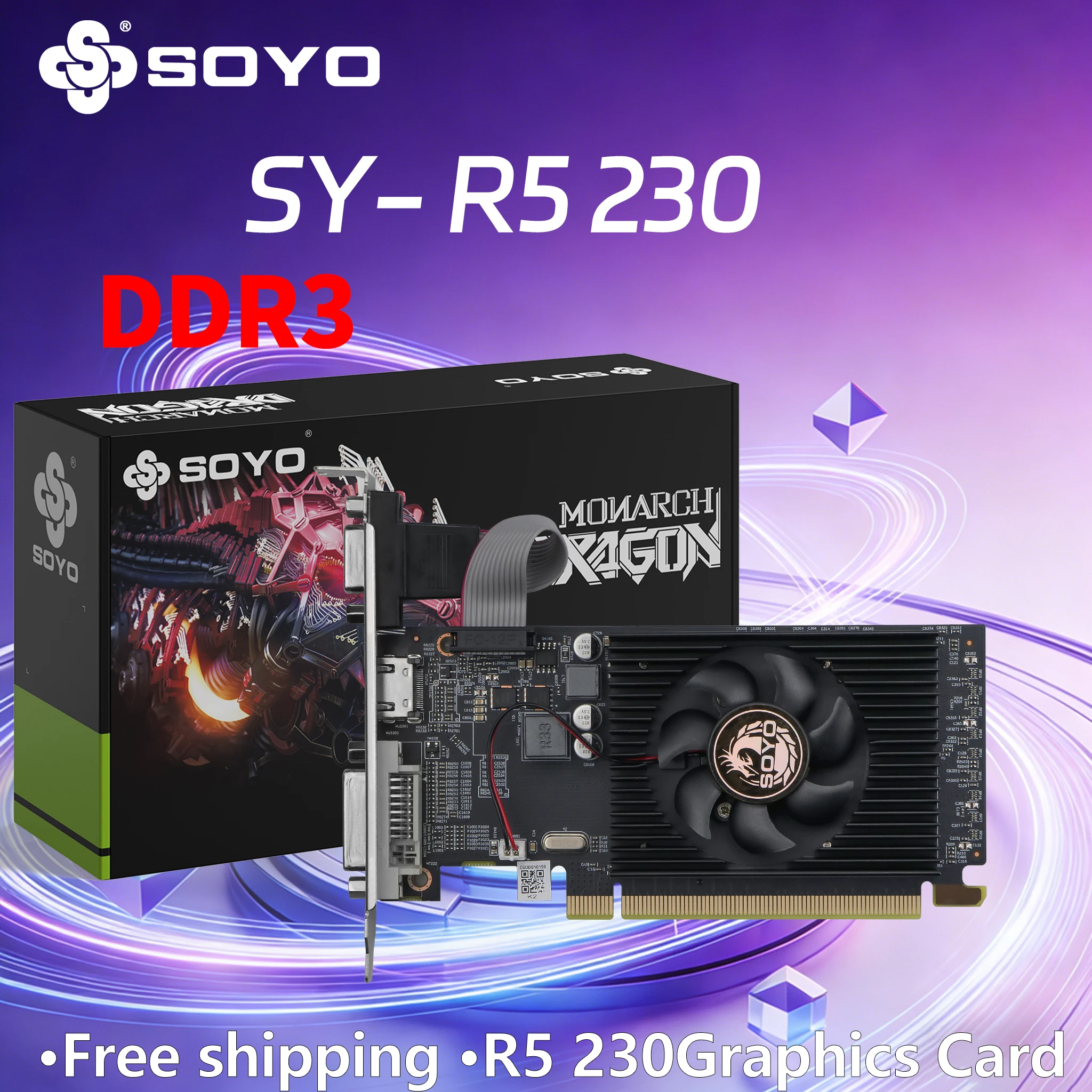 SOYO Graphics Cards AMD Radeon R5 230 2G GDDR3 64bit PCI-E 2.0×16 VGA HDMI DVI  Video Card For Desktop Gaming Computer GPU