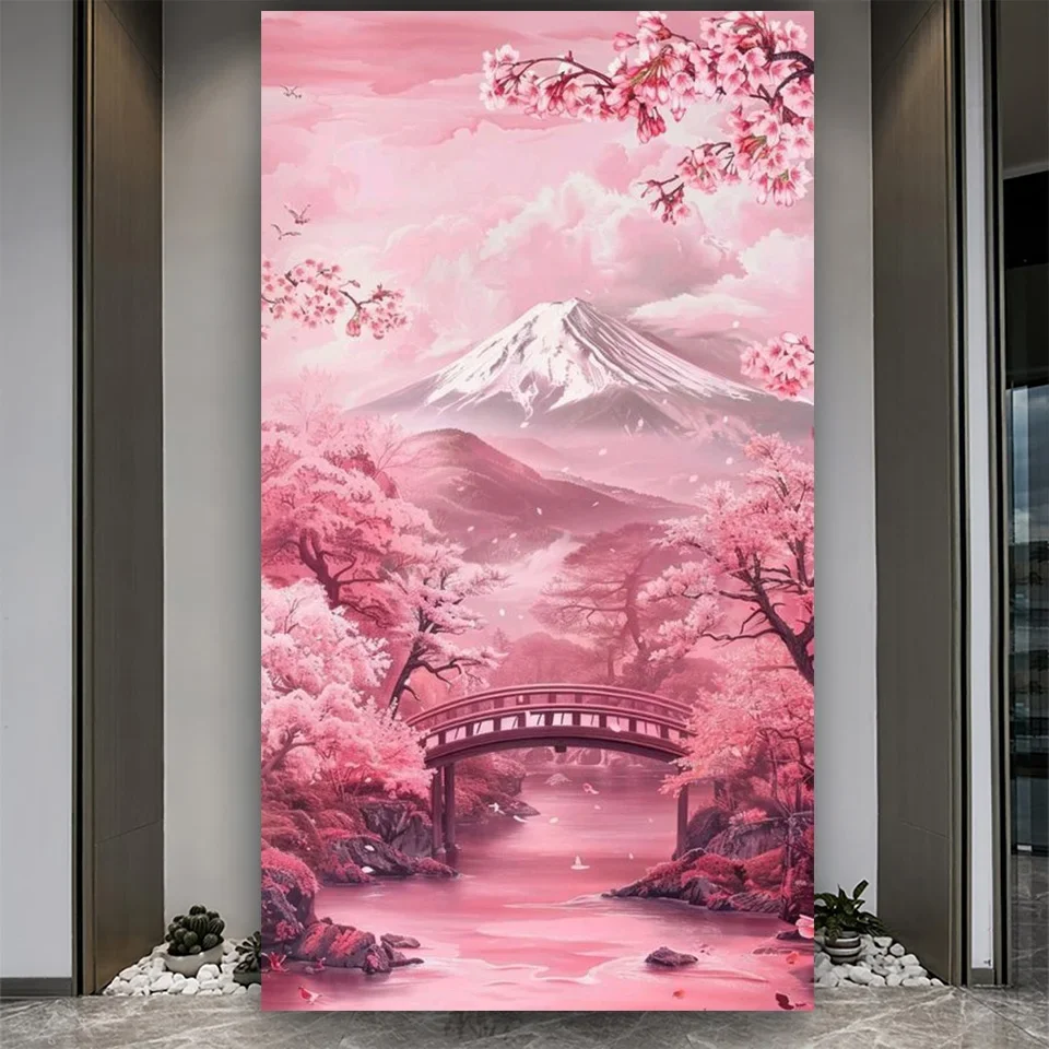 Large Beautiful Pink Sakura Volcano Diamond Painting Full Square round Diamond Mosaic DIY Jewelry Cross Stitch Home Decor