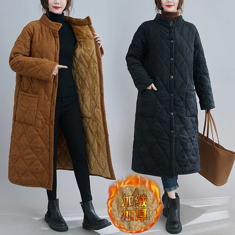 2024 Winter Jackets Large Size Vintage cold-proof warm Soft Stand-up Collar Cotton Coats For Women's Clothing fp333