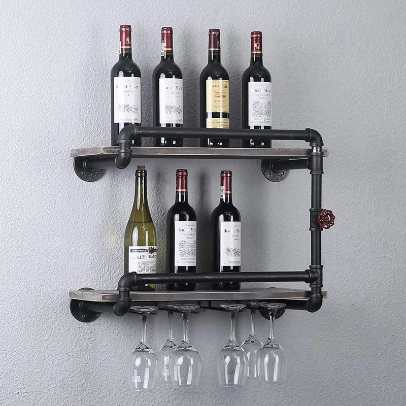American wall-mounted storage rack, wall winerack hanging cup holder, kitchen solid wood winrack cross-border
